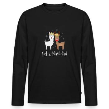Feliz Llamadad Navidad Christmas Llama Gift - Men's Premium Organic Long Sleeve Shirt - black - Front - Nico (187cm)