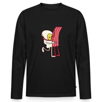 Witzig Bacon Ei Küssen Kuss Freundschaft Geschenk - Männer Premium Bio Langarmshirt - Schwarz - Vorne - Nico (187cm)