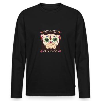 Sugar Skull Pug - sugar skull pug - Men's Premium Organic Long Sleeve Shirt - black - Front - Nico (187cm)