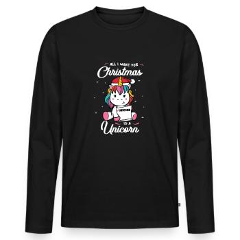 Unicorn as a Christmas present Funny Christmas - Men's Premium Organic Long Sleeve Shirt - black - Front - Nico (187cm)