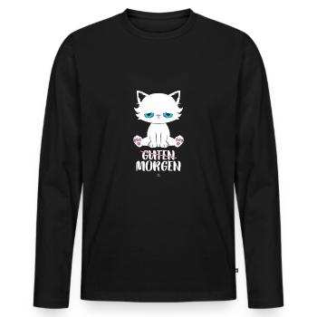Guten morgen cat gift - Men's Premium Organic Long Sleeve Shirt - black - Front - Nico (187cm)