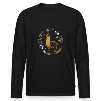 Lama Alpaca Christmas Animal Zoo Winter Gift - Men's Premium Organic Long Sleeve Shirt - black - Front - Nico (187cm)