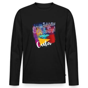 Salsa Cuba Havane T-shirt oldtimer pour salseros - T-shirt manches longues Premium bio Homme - noir - Devant - Nico (187cm)