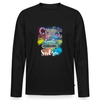 Salsa Cuba Havana T-shirt pour danseuses salsa timba - T-shirt manches longues Premium bio Homme - noir - Devant - Nico (187cm)