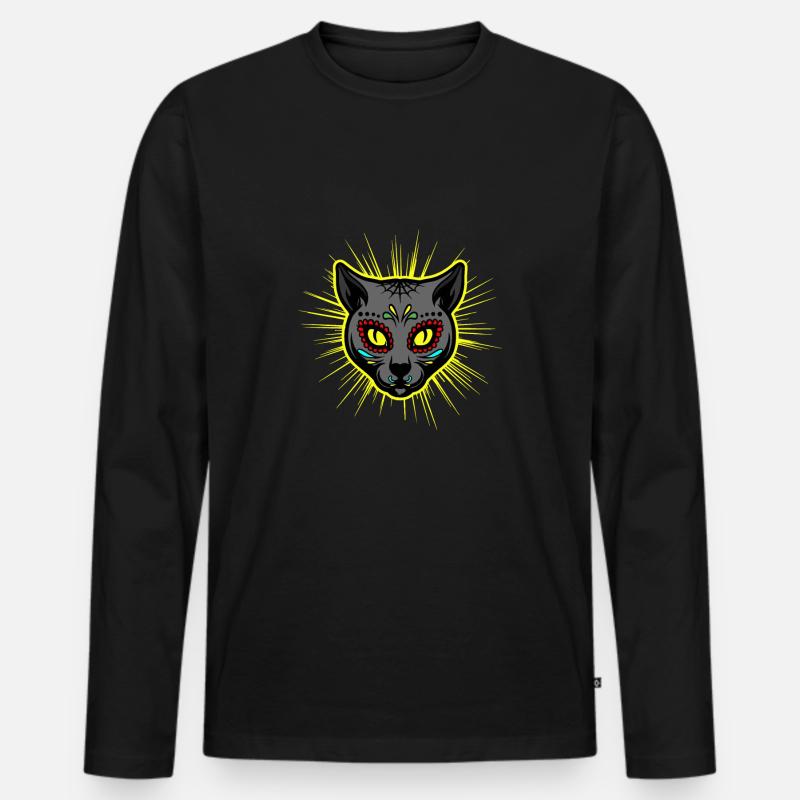 Sugar Cat Skull Mexico - Männer Premium Bio Langarmshirt - Schwarz