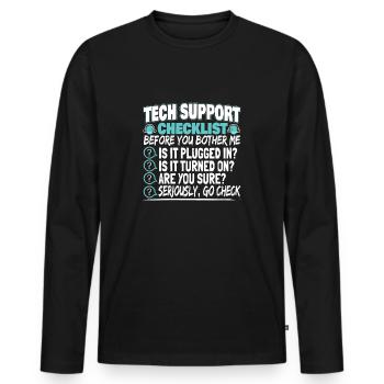 Tech Support Checklist Administrator Techniker - Männer Premium Bio Langarmshirt - Schwarz - Vorne - Nico (187cm)