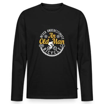 Never Underestimate An Old Man On A Bicycle - Men's Premium Organic Long Sleeve Shirt - black - Front - Nico (187cm)