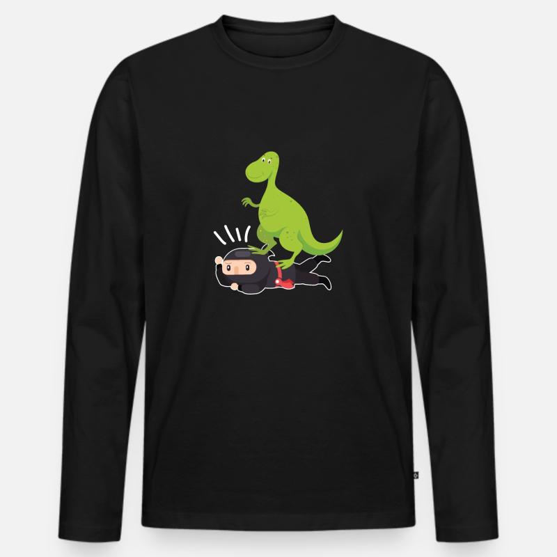 Ninja Samurai mit Dinosaurier - Männer Premium Bio Langarmshirt - Schwarz