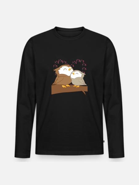 Hibou - hibou - hibou - hibou - famille - câlins - T-shirt manches longues Premium bio Homme - noir