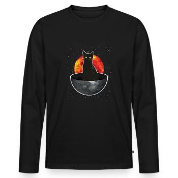Mond Weltall Vollmond Weltraum Katze Kater - Männer Premium Bio Langarmshirt - Schwarz - Vorne - Nico (187cm)