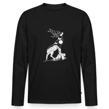 Deer Night Moon Nature Chasse Forêt Parc Sauvage - T-shirt manches longues Premium bio Homme - noir - Devant - Nico (187cm)