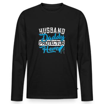 Husband Daddy Protector Hero husband father protector - Men's Premium Organic Long Sleeve Shirt - black - Front - Nico (187cm)