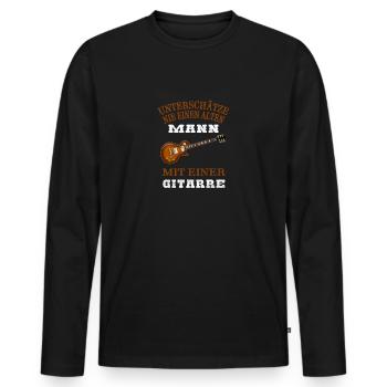 Ne jamais sous-estimer un vieil homme avec une guitare - T-shirt manches longues Premium bio Homme - noir - Devant - Nico (187cm)