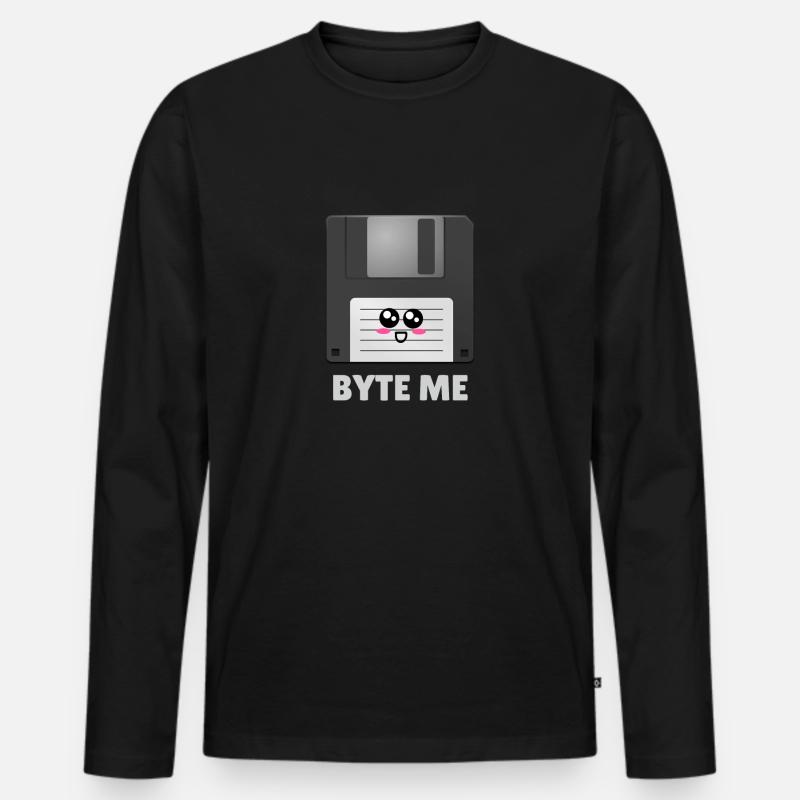 Byte Me Cute Diskette Pun - Männer Premium Bio Langarmshirt - Schwarz