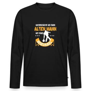 Pensioner bowling saying old man skittle ball TShirt - Men's Premium Organic Long Sleeve Shirt - black - Front - Nico (187cm)