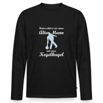 Bowling cone T-shirt bowling shirt retiree senior man - Men's Premium Organic Long Sleeve Shirt - black - Front - Nico (187cm)