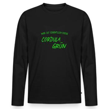 Wer ist eigentlich diese Cordula Grün - Männer Premium Bio Langarmshirt - Schwarz - Vorne - Nico (187cm)