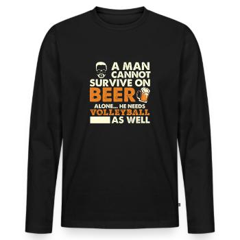 Ein Mann kann nicht allein mit Bier überleben, das er braucht - Männer Premium Bio Langarmshirt - Schwarz - Vorne - Nico (187cm)