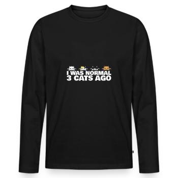 J'étais normal il y a 3 chats - Cat Lover - T-shirt manches longues Premium bio Homme - noir - Devant - Nico (187cm)