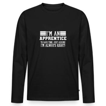 Apprentice Gift, I'm An Apprentice To Save Time - Men's Premium Organic Long Sleeve Shirt - black - Front - Nico (187cm)
