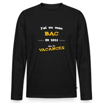J ai eu Mon Bac en 2023 Bachelier et Bachelière - T-shirt manches longues Premium bio Homme - noir - Devant - Nico (187cm)