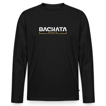 Bachata Dance logo white gold - Latin dance - Men's Premium Organic Long Sleeve Shirt - black - Front - Nico (187cm)