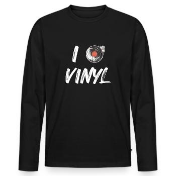 J’adore le vinyle - T-shirt manches longues Premium bio Homme - noir - Devant - Nico (187cm)