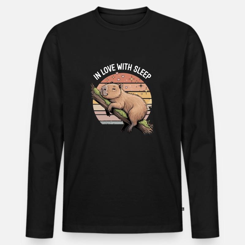 Süßes Capybara Schlaf Design - Männer Premium Bio Langarmshirt - Schwarz