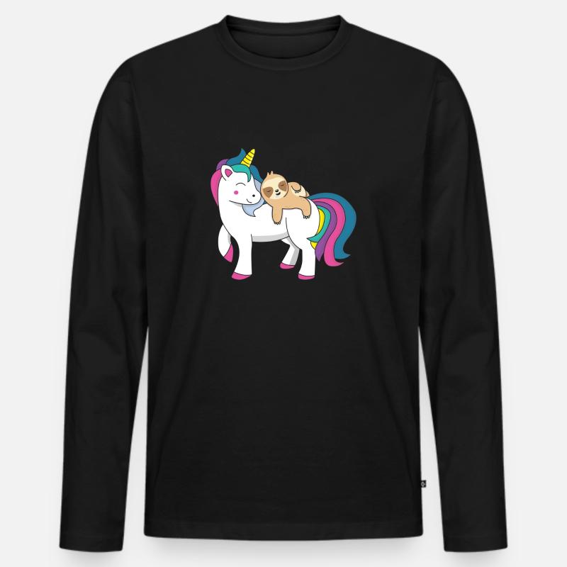 Faultier Reiten Einhorn - Männer Premium Bio Langarmshirt - Schwarz