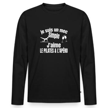pilates et apéro - T-shirt manches longues Premium bio Homme - noir - Devant - Nico (187cm)