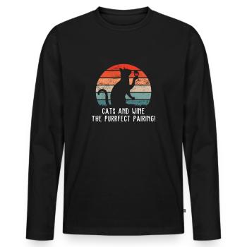Chats et vin L’accord purrfect Funny Cat - T-shirt manches longues Premium bio Homme - noir - Devant - Nico (187cm)