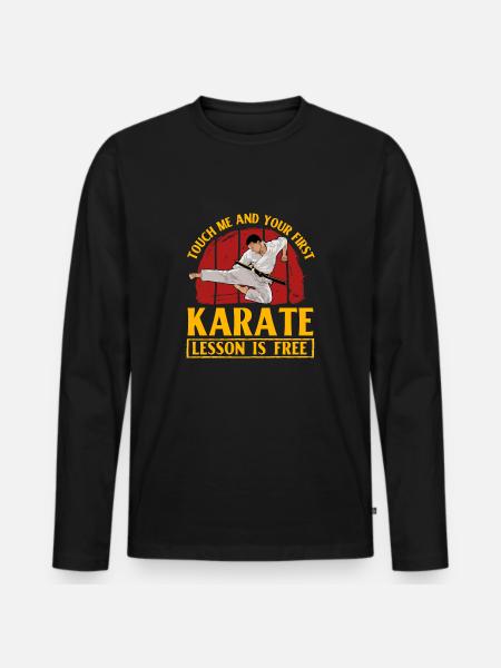 Touch me and your first Karate lesson is free - Men's Premium Organic Long Sleeve Shirt - black