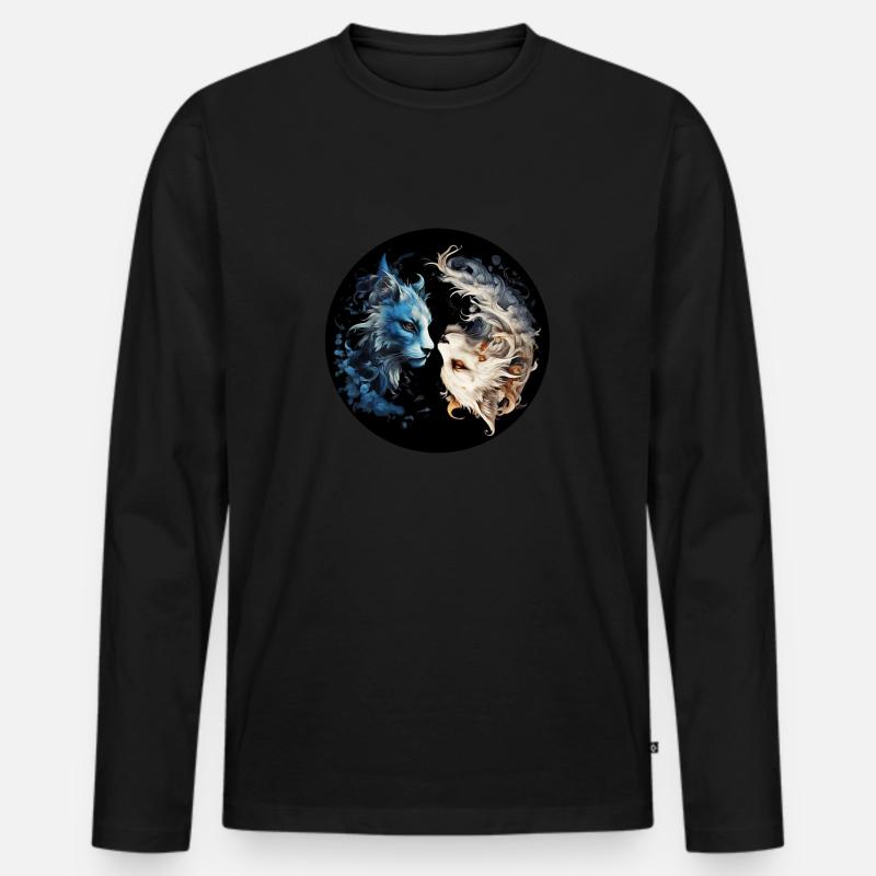 Yin Yang Katzen - Männer Premium Bio Langarmshirt - Schwarz