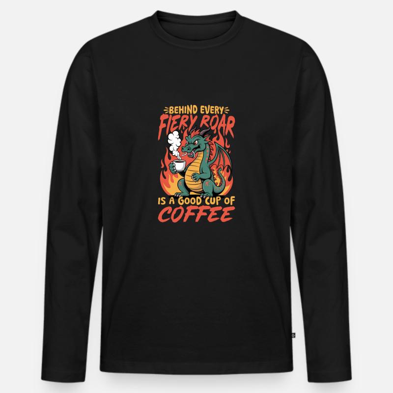 Dragon Coffee Mythical Creatures - Männer Premium Bio Langarmshirt - Schwarz