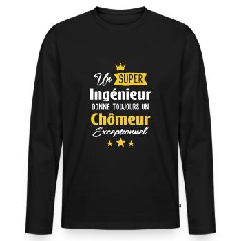 Chômeur ingénieur cadeau drôle chômage - T-shirt manches longues Premium bio Homme - noir - Devant - Nico (187cm)