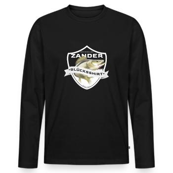Zander Angeln Angler Glücksshirt Glücksbringer - Männer Premium Bio Langarmshirt - Schwarz - Vorne - Nico (187cm)