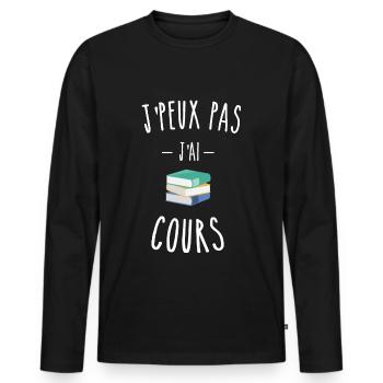 je peux pas j'ai cours - école - lycée - T-shirt manches longues Premium bio Homme - noir - Devant - Nico (187cm)