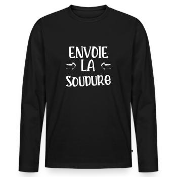 envoie la soudure - T-shirt manches longues Premium bio Homme - noir - Devant - Nico (187cm)