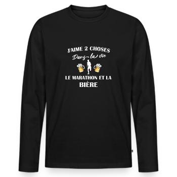 J'aime 2 choses le marathon et la bière t-shirt - T-shirt manches longues Premium bio Homme - noir - Devant - Nico (187cm)