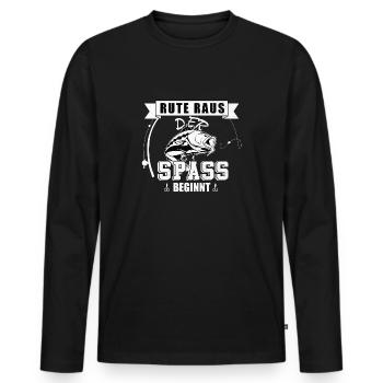 Rute Raus der Spass beginnt Fischer Angler Geschen - Männer Premium Bio Langarmshirt - Schwarz - Vorne - Nico (187cm)