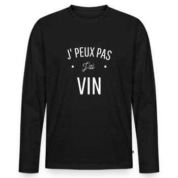 JE PEUX PAS J'AI VIN idée cadeau humour oenologue - T-shirt manches longues Premium bio Homme - noir - Devant - Nico (187cm)
