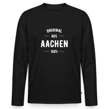 Aachen - Männer Premium Bio Langarmshirt - Schwarz - Vorne - Nico (187cm)