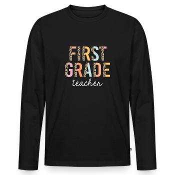Leopard First Grade Teacher 1st Grade Retour à - T-shirt manches longues Premium bio Homme - noir - Devant - Nico (187cm)