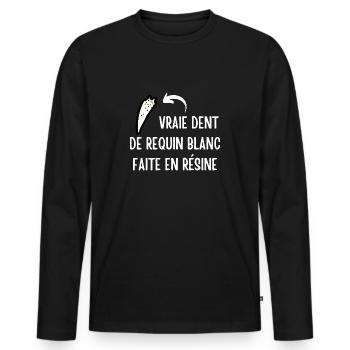 vraie dent de requin blanc faite en résine - T-shirt manches longues Premium bio Homme - noir - Devant - Nico (187cm)