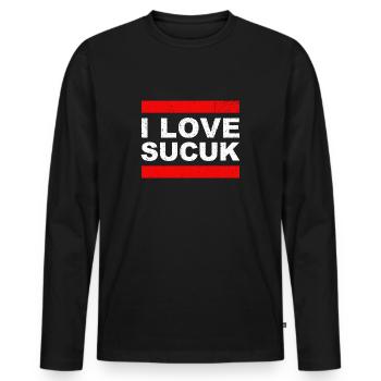 J’adore Sucuk Saucisse turque Ail Nourriture délicieuse - T-shirt manches longues Premium bio Homme - noir - Devant - Nico (187cm)