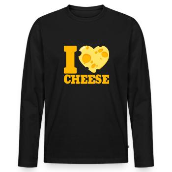 I Love Cheese - Heart Gift Gouda Pizza Bread - Men's Premium Organic Long Sleeve Shirt - black - Front - Nico (187cm)