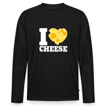 I Love Cheese - Heart Gift Gouda Pizza Bread - Men's Premium Organic Long Sleeve Shirt - black - Front - Nico (187cm)