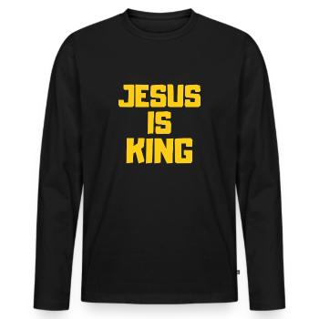 Jesus is King Christian Gift - Men's Premium Organic Long Sleeve Shirt - black - Front - Nico (187cm)