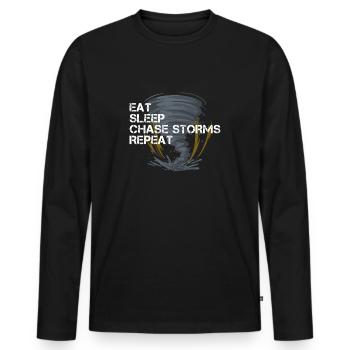 Manger Dormir Chasser les tempêtes Répéter Chasseur de tempêtes Temps violent - T-shirt manches longues Premium bio Homme - noir - Devant - Nico (187cm)
