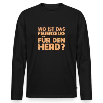 Wo Ist Das Feuerzeug Für Den Herd? - Männer Premium Bio Langarmshirt - Schwarz - Vorne - Nico (187cm)